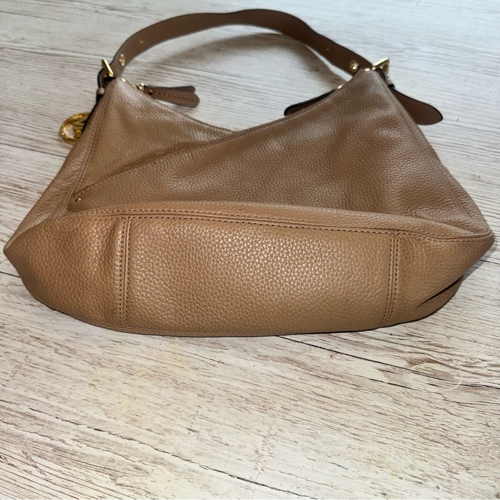 Michael Kors Lea Shoulder Bag Asymmetrical Zip 3 Compartment Tan Leather - Picture 8 of 16